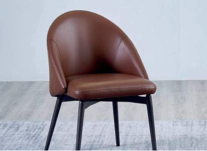 Brown Leather Chair Designer Single Seater Modern Dining room Wood Chairs