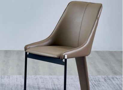 Brown faux leather chair, modern one-seater upholstered chairs, wooden frame