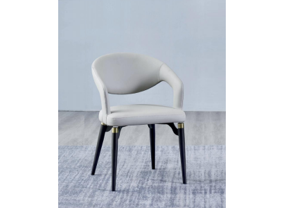 White Dining room Leather chair Stylish single seater Modern wooden frame