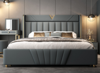 Bedroom Gray Bed Designer Furniture Luxury Materials Wooden Frame