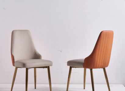 Orange-Beige Dining chairs Luxury Leather Chairs Kitchen Chair Wood Furniture