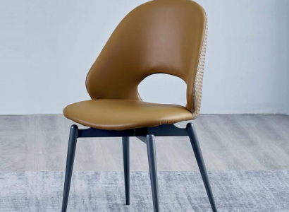 Brown Leather Chair Modern Dining room Single Seater Stylish Wood Chairs