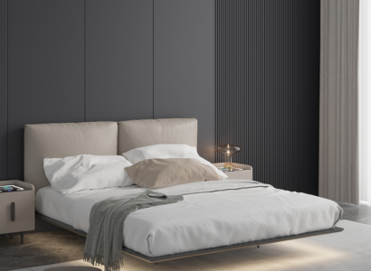 Light Gray Bedroom Wall Bed LED Bed Designer Wood Double Beds