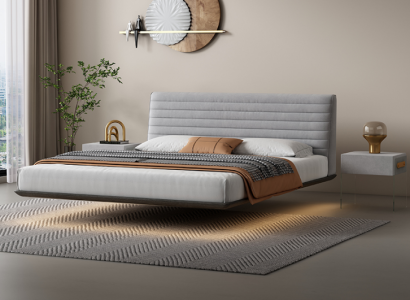 Gray Wall Bed Designer Bedroom LED Beds Modern Double Beds