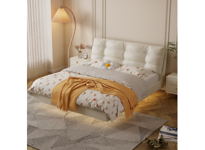 Bedroom Wooden Frame Furniture White Double Bed Leather Beds Textile Beds