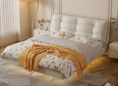 Bedroom Wooden Frame Furniture White Double Bed Leather Beds Textile Beds