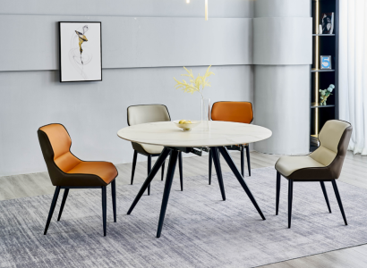 Beige round dining table round table 4x upholstered chairs designer dining room