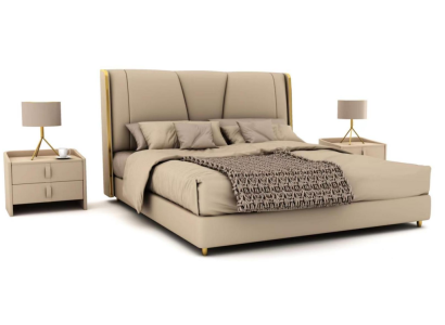 Bedroom Designer Beige Bed Double Beds LED Beds Leather Beds