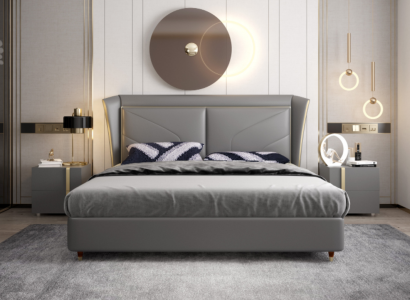 Gray Bedroom Double bed Designer Beds Wooden Frame Leather Beds