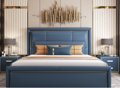 Large Blue's Bedroom Bed Designer Double Beds Faux Leather Beds
