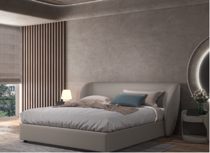 Gray designer bedroom double bed textile beds wood leather beds