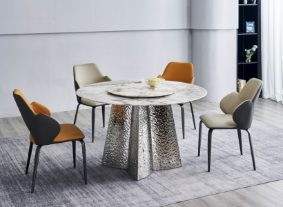Modern dining set designer dining table 4x faux leather chairs luxury 5-piece set