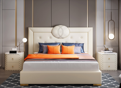 Large White Bedroom Double bed Designer Wooden Frame Modern Bed