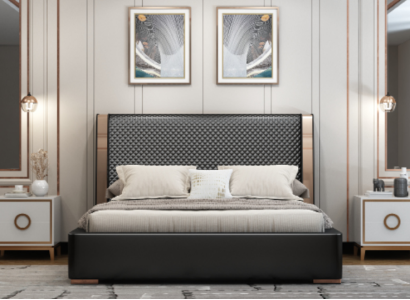 Bedroom Beds Gray Leather Bed Modern Furniture Wooden Frame Beds