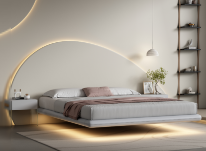 Gray Wall Bed Modern Bedroom Furniture Wooden Frame LED Beds new