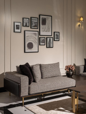 Living room Suite Sofa Coffee tables 5-piece fabric sofa Gray Wood Set