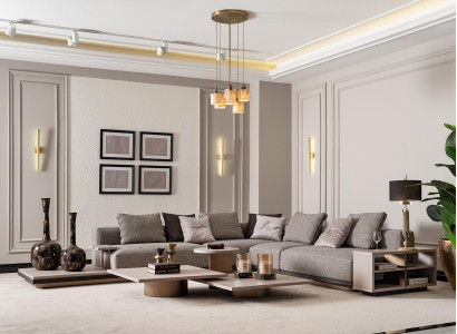 Living landscape Suite Living room Corner sofa Sofa Coffee tables 5-piece gray