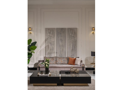 Complete Living room Three-seater Coffee tables Gray 3-piece fabric sofa Couch