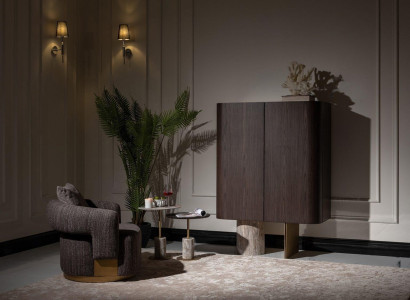 Living room Complete e Armchair Side tables 4pcs Fabric Brown Wood Bar