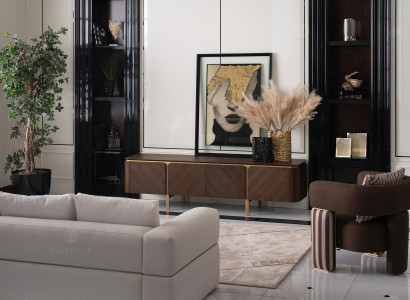 Suite Corner sofa Armchair Fabric sofa TV cabinet Lowboard Beige Modern 3-piece set