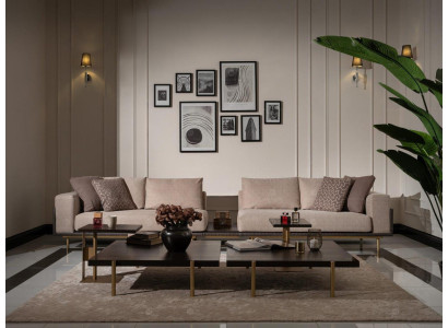 Living room Group Sofa Coffee tables 4-piece fabric sofa Beige Wood Modern