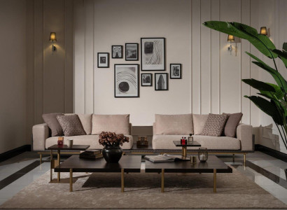 Living room Group Sofa Coffee tables 4-piece fabric sofa Beige Wood Modern
