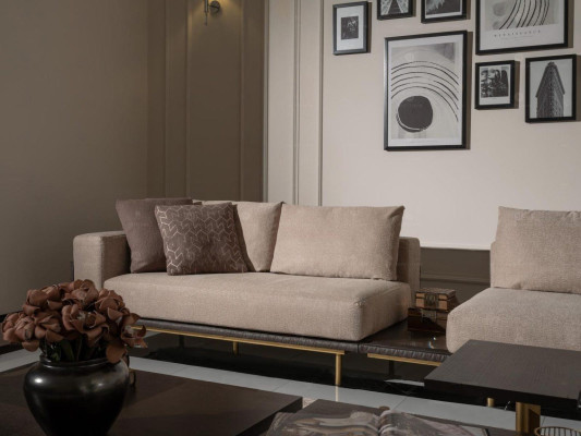 Living room Group Sofa Coffee tables 4-piece fabric sofa Beige Wood Modern