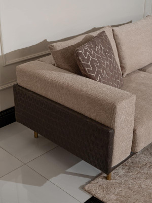 Living room Group Sofa Coffee tables 4-piece fabric sofa Beige Wood Modern