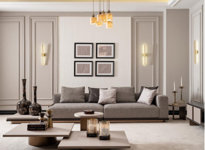 Suite Living room Four-seater sofa 4 seater coffee tables 5-piece gray set