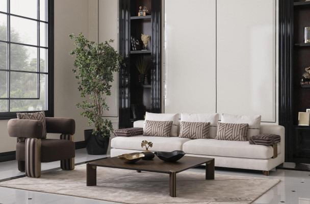 Complete e Couch Set Sofa Armchair Brown Fabric Sofa Upholstered Sofa Table