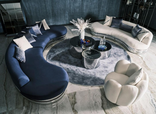 Couch Sofa 5 Seater Upholstered Sofa Large Fabric Sofa Blue Modern Design