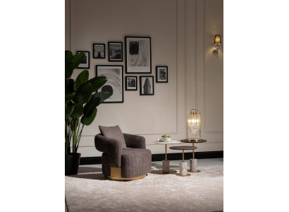 Complete e Living room Armchair Side tables 4pcs Fabric Gray Wood Modern