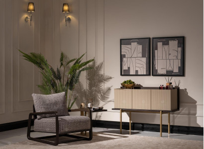 Living room Set 3-piece Armchair Side tables Sideboard Gray Group Relax