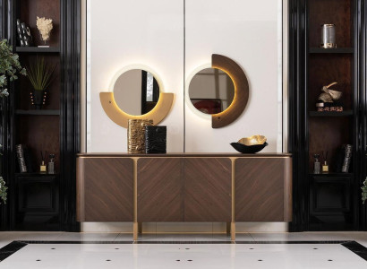 Suite Sideboard Mirror Chest of drawers Set Sideboard Brown Wood Dining room