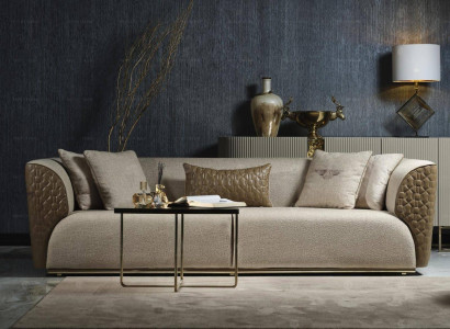 Modern Three Seater Sofa 3 Seater Upholstered Sofa Fabric Sofa Beige Stylish Sofas