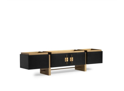 Sideboard TV cabinet Lowboard TV stand Black Modern Design Gold Wood