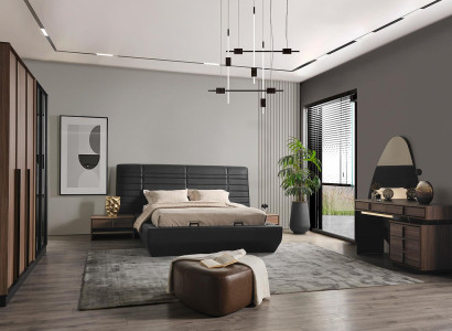 Bedroom Bed 2x Bedside table Design Complete Set Beds brown 5-piece