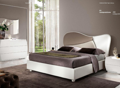 Bedroom Bed Bedside table Chest of drawers Mirror Suite White Modern Luxury Set 5pcs