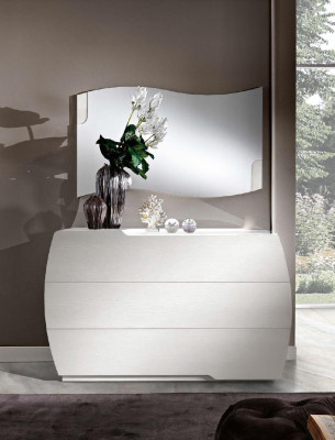 Bedroom Bed Bedside table Chest of drawers Mirror Suite White Modern Luxury Set 5pcs