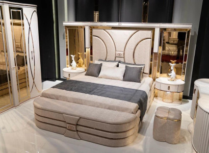 Bedroom Set Bed 2x Bedside tables Stool Luxury new 5tlg Design Wood