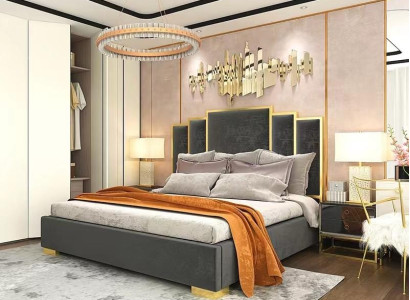 Bed 2x Bedside table 3-piece bedroom set design modern luxury bedside tables
