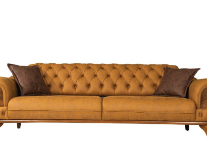 Three Seater Sofa Modern Seater Chesterfield Leather Yellow Design Living room