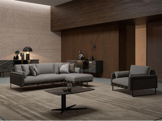 Modern Design Furniture Gray Corner sofa L-shape Textile Armchair Luxury Coffee table