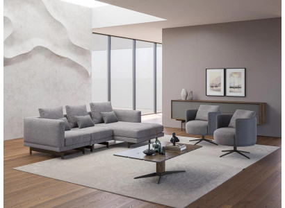 Living room Complete 4pcs 2x Armchair with Corner sofa L-shape Designer Wood Coffee table