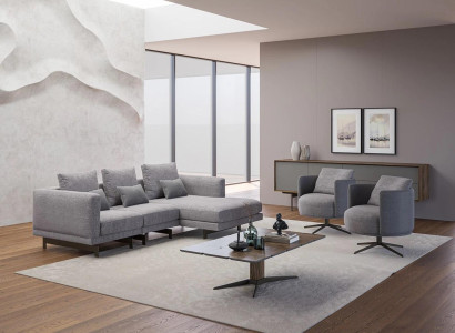 Living room Complete 4pcs 2x Armchair with Corner sofa L-shape Designer Wood Coffee table