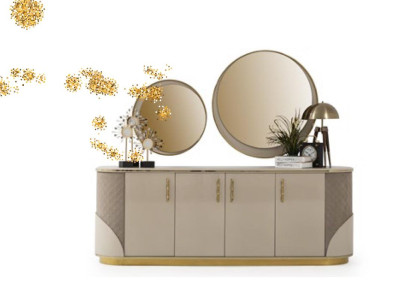 Sideboard 2x Mirror Living room Design Luxury Furniture Console Lowboard Beige