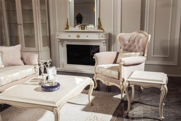 French Coffee table Baroque Rococo Furniture White Silver Furnishings Wood