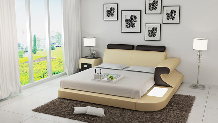 Luxury Bed + Lighting Leather Bed Beds Sofa Big Marriage Upholstery 140/160/180 new