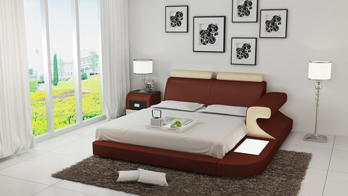 Luxury Bed + Lighting Leather Bed Beds Sofa Big Marriage Upholstery 140/160/180 new