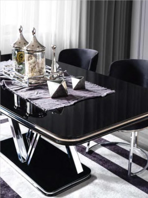 Black Stylish Dining room Suite Luxury Dining table 6x Chairs Set 7pcs.
